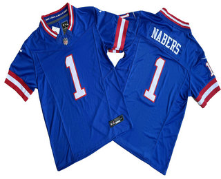 Men's New York Giants #1 Malik Nabers Royal Vapor FUSE Classic Stitched Jersey