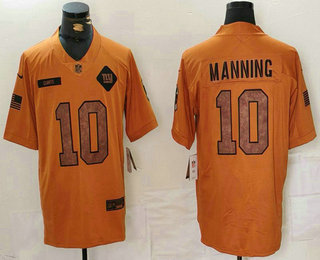 Men's New York Giants #10 Eli Manning 2023 Brown Salute To Service Limited Stitched Jersey