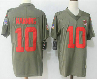 Men's New York Giants #10 Eli Manning Olive 2017 Salute To Service Stitched NFL Nike Limited Jersey