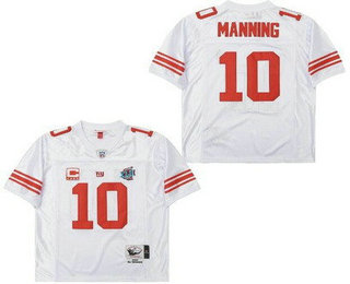 Men's New York Giants #10 Eli Manning White C Patch XLII Super Bowl 2007 Throwback Jersey