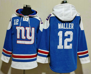 Men's New York Giants #12 Darren Waller Blue Ageless Must Have Lace Up Pullover Hoodie