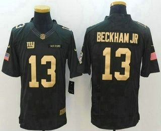 Men's New York Giants #13 Odell Beckham Jr Black With Gold Anthracite 2016 Salute to Service Stitched NFL Nike Limited Jersey