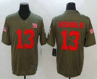 Men's New York Giants #13 Odell Beckham Jr Gray 2017 Olive Salute To Service Stitched NFL Nike Limited Jersey