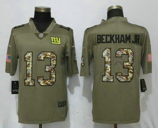 Men's New York Giants #13 Odell Beckham Jr Olive With Camo 2017 Salute To Service Stitched NFL Nike Limited Jersey