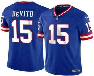 Men's New York Giants #15 Tommy DeVito Limited Blue Classic Vapor Jersey