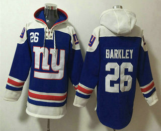 Men's New York Giants #26 Devin Singletary Blue Ageless Must Have Lace Up Pullover Hoodie