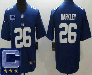 Men's New York Giants #26 Saquon Barkley Limited Blue 2022 Captain Patch Vapor Jersey