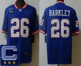 Men's New York Giants #26 Saquon Barkley Limited Blue Classic 2022 Captain Patch Vapor Jersey