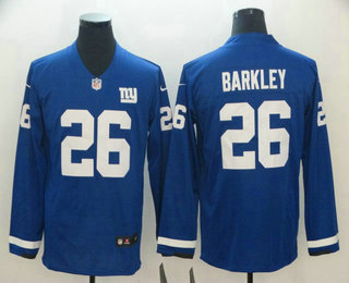 Men's New York Giants #26 Saquon Barkley Nike Royal Therma Long Sleeve Limited Jersey