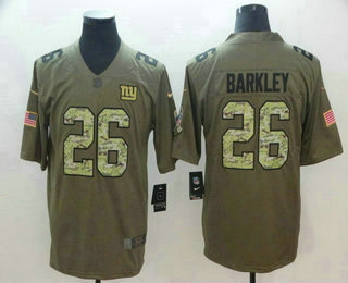 Men's New York Giants #26 Saquon Barkley Olive With Camo 2018 Salute To Service Stitched NFL Nike Limited Jersey