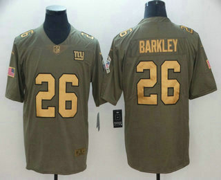 Men's New York Giants #26 Saquon Barkley Olive with Gold 2017 Salute To Service Stitched NFL Nike Limited Jersey