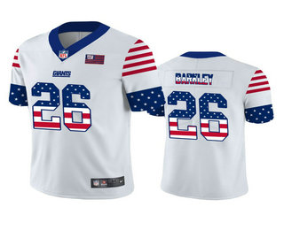 Men's New York Giants #26 Saquon Barkley White Independence Day Stars & Stripes Jersey