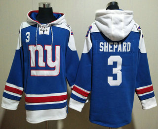 Men's New York Giants #3 Sterling Shepard Blue Ageless Must Have Lace Up Pullover Hoodie