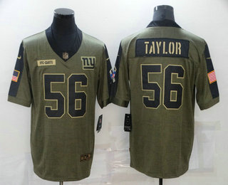 Men's New York Giants #56 Lawrence Taylor 2021 Olive Salute To Service Limited Stitched Jersey