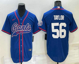 Men's New York Giants #56 Lawrence Taylor Blue Stitched MLB Cool Base Nike Baseball Jersey