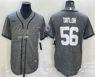 Men's New York Giants #56 Lawrence Taylor Grey Gridiron With Patch Cool Base Stitched Baseball Jersey