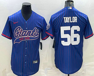 Men's New York Giants #56 Lawrence Taylor Pinstripe Blue Stitched MLB Cool Base Nike Baseball Jersey