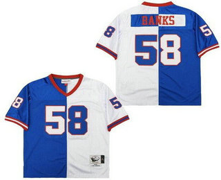 Men's New York Giants #58 Carl Banks Blue White Split Throwback Jersey