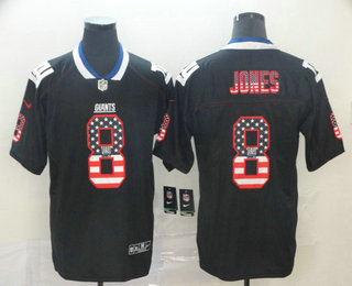 Men's New York Giants #8 Daniel Jones 2018 USA Flag Fashion Black Color Rush Stitched Nike Limited Jersey