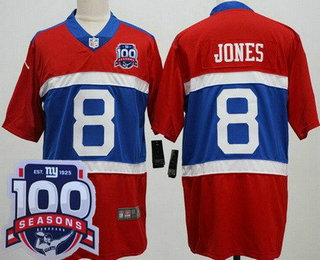 Men's New York Giants #8 Daniel Jones Limited Red Alternate 100 Seasons Vapor Jersey