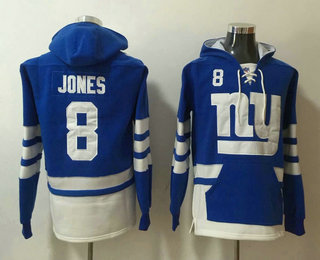 Men's New York Giants #8 Daniel Jones NEW Blue Pocket Stitched NFL Pullover Hoodie