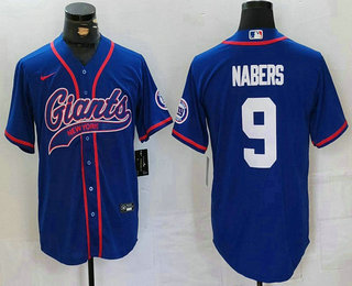 Men's New York Giants #9 Malik Nabers Royal With Patch Cool Base Stitched Baseball Jersey