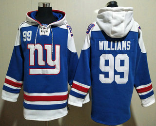 Men's New York Giants #99 Leonard Williams Blue Ageless Must Have Lace Up Pullover Hoodie