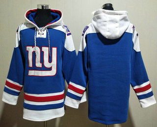 Men's New York Giants Blank Blue Ageless Must Have Lace Up Pullover Hoodie