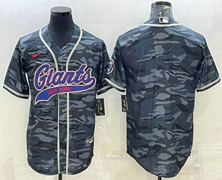 Men's New York Giants Blank Grey Camo With Patch Cool Base Stitched Baseball Jersey