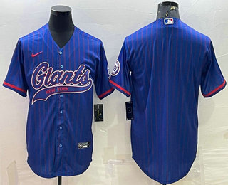 Men's New York Giants Blue With Patch Cool Base Stitched Baseball Jersey