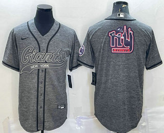 Men's New York Giants Grey Team Big Logo With Patch Cool Base Stitched Baseball Jersey