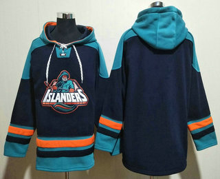 Men's New York Islanders Blank Black Ageless Must Have Lace Up Pullover Hoodie