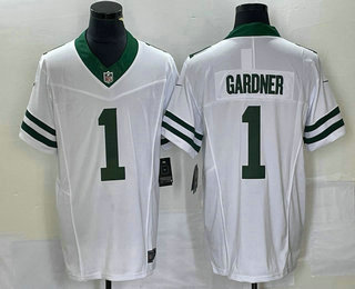 Men's New York Jets #1 Ahmad Sauce Gardner White 2023 FUSE Vapor Limited Throwback Stitched Jersey