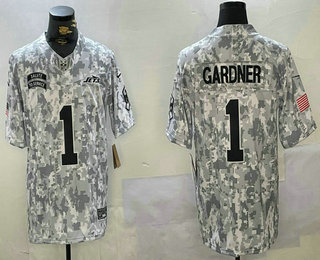 Men's New York Jets #1 Sauce Gardner Arctic Camo 2024 FUSE Salute to Service Limited Stitched Jersey