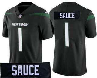 Men's New York Jets #1 Sauce Gardner Limited Black Nickname Vapor Jersey