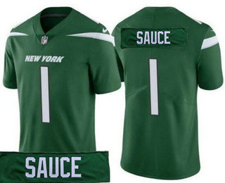 Men's New York Jets #1 Sauce Gardner Limited Green Nickname Vapor Jersey