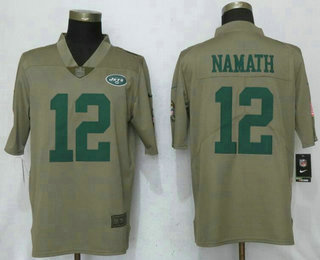 Men's New York Jets #12 Joe Namath Olive 2017 Salute To Service Stitched NFL Nike Limited Jersey