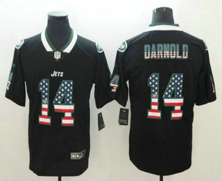 Men's New York Jets #14 Sam Darnold 2018 USA Flag Fashion Black Color Rush Stitched Nike Limited Jersey