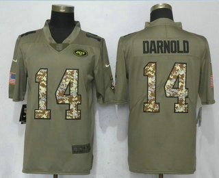 Men's New York Jets #14 Sam Darnold Olive With Camo 2018 Salute To Service Stitched NFL Nike Limited Jersey