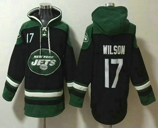 Men's New York Jets #17 Garrett Wilson Black Ageless Must Have Lace Up Pullover Hoodie