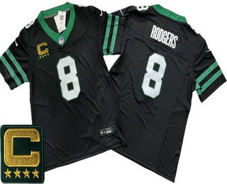 Men's New York Jets #8 Aaron Rodgers Limited Black C Patch FUSE Vapor Jersey