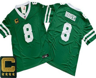 Men's New York Jets #8 Aaron Rodgers Limited Green C Patch FUSE Vapor Jersey