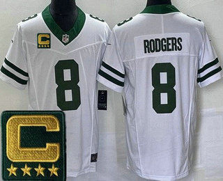 Men's New York Jets #8 Aaron Rodgers Limited White C Patch FUSE Vapor Jersey