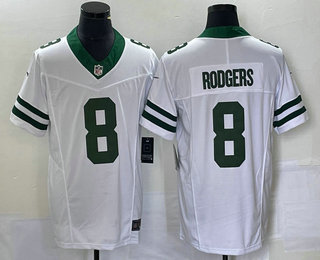 Men's New York Jets #8 Aaron Rodgers White 2023 FUSE Vapor Limited Throwback Stitched Jersey