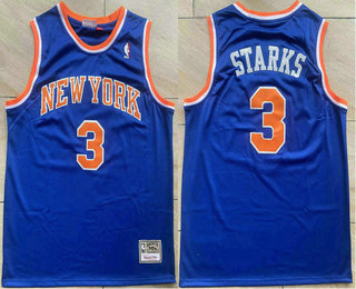 Men's New York Knicks #3 John Starks Blue Hardwood Classics Soul Swingman Stitched Throwback Jersey