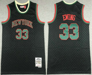 Men's New York Knicks #33 Patrick Ewing Black With Green 1991-92 Hardwood Classics Soul Swingman Throwback Jersey