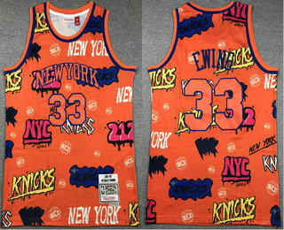 Men's New York Knicks #33 Patrick Ewing Orange Doodle Fashion Swingman Jersey