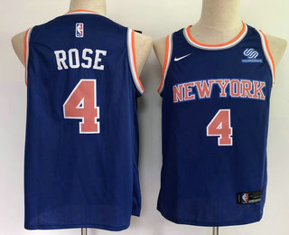 Men's New York Knicks #4 Derrick Rose Blue 2020 Nike Swingman Stitched NBA Jersey With The Sponsor Logo