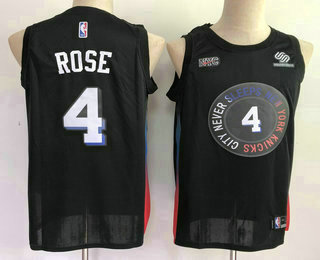 Men's New York Knicks #4 Derrick Rose Navy Blue 2021 Nike City Edition Swingman Stitched NBA Jersey With Sponsor Logo