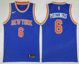 Men's New York Knicks #6 Kristaps Porzingis Blue 2017-2018 Nike Icon Edition Swingman Jersey